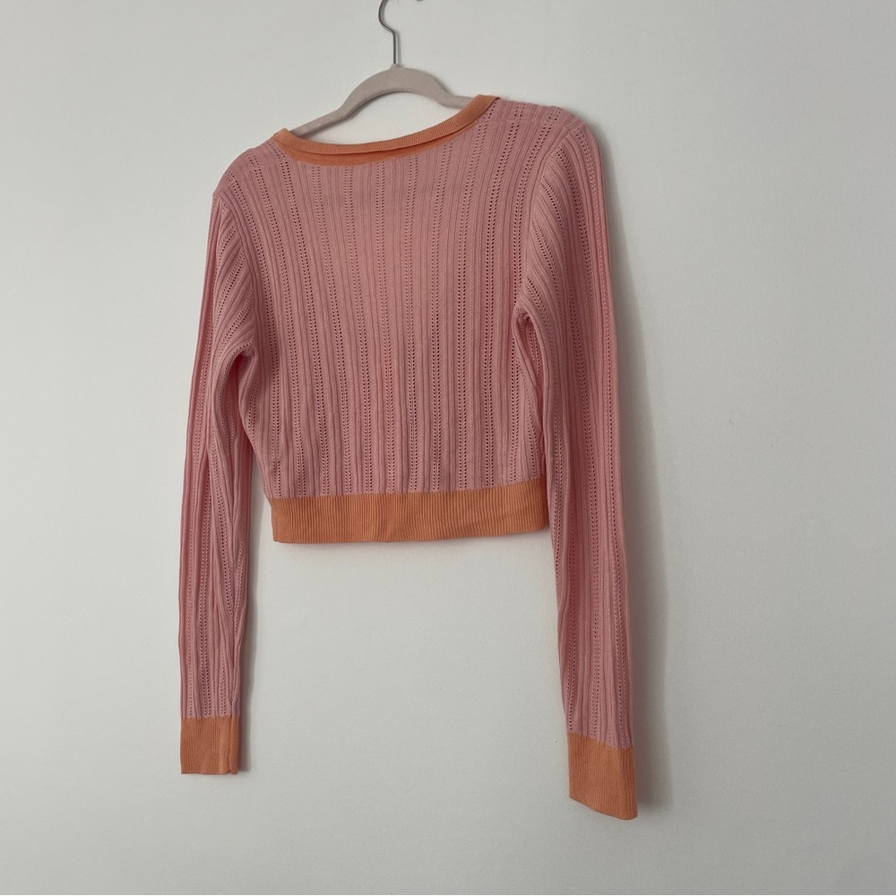 For Love & Lemons Phoebe Pointelle Knit Cropped Cardigan | Size M - Picture 8 of 9